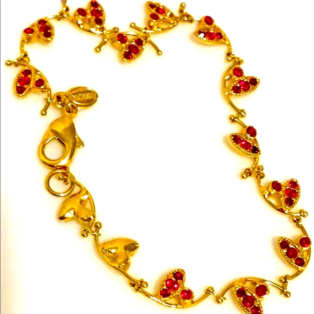 Vtg MONET Bracelet Ruby Red Rhinestones Gold tone